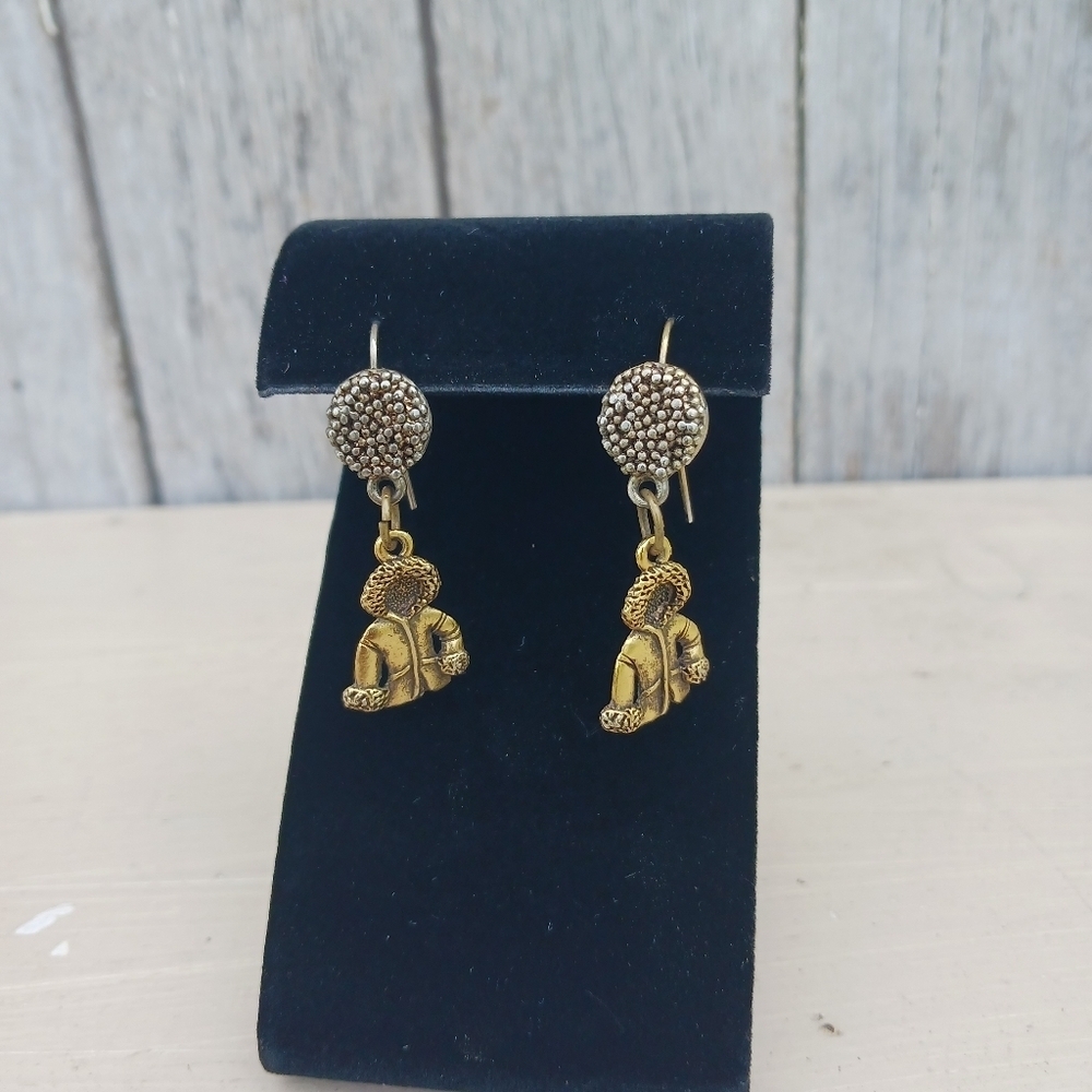 Parka Jacket Drop‎ Earrings Womens Gold Tone Whimsical Winter Coat Charms